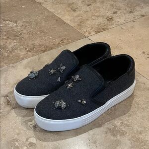 Kenneth Cole Gray Slip-On Sneakers with Embellishments